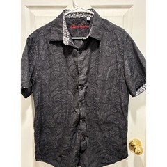 Robert Graham Mens Black Paisley Jacquard Short Sleeve Button Down Shirt Large