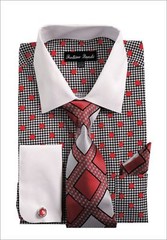 Men’s Fashion Dress Shirt Polka Dot Design French Cuff Links Tie&Hanky FL632