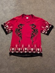 Vntg No Boundaries Men’s M Dragon Tribal Short Sleeve Button Up Red/Black Shirt