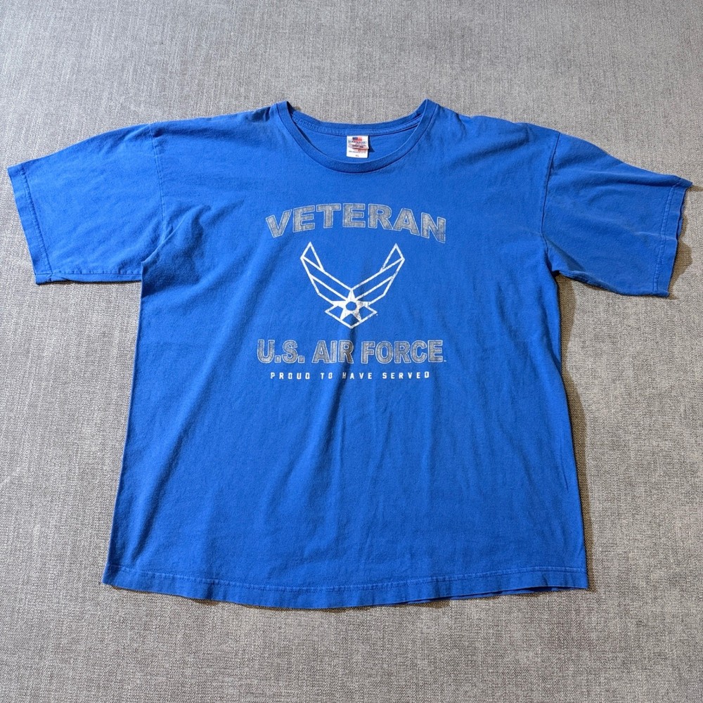 Bayside Mens US Air Force Veteran Graphic T-Shirt Blue XL Made in USA H3 31