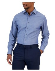 Bar III Mens Slim Fit Stretch Chambray Dress Shirt Indigo Blue Small 14-14.5