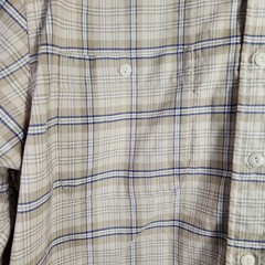 Eddie Bauer Mens Plaid Long Sleeve Button Up Shirt L G Tan Blue Casual