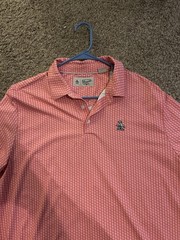 Original Penguin used Men’s L Pink/White Geometric All-Over Logo Polo Golf Shirt