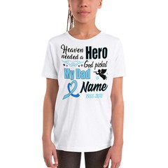 Personalized Prostate Cancer Memorial T-Shirt Heaven Farewell Light Blue Ribbon