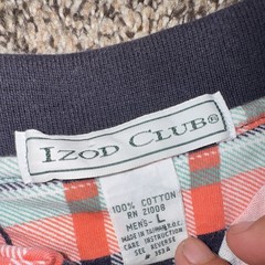 IZOD Club Men’s L Orange/Navy Plaid Short Sleeve Cotton Polo Shirt
