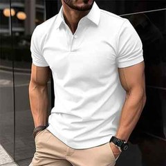 New T Shirt Men’s Office Button Collar Short Sleeve Muscle Blouse Tops Tee Shirt