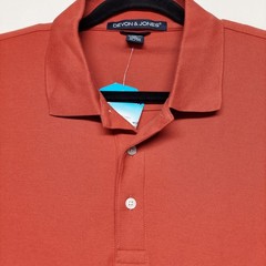 New Devon & Jones Short Sleeve Polo 1/4 Button Shirt Burnt Orange Pima Cotton