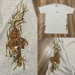 Vintage OP Ocean Pacific Shirt Mens Large Grey Tigers Asia Bamboo Sides Y2K 90s