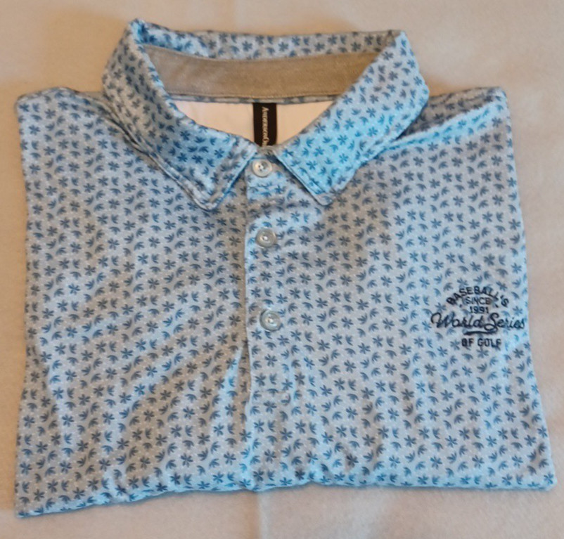 Anderson Ord Men’s XXL Polo Shirt Blue Floral Performance Golf World Series Logo
