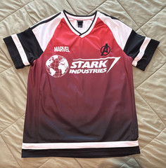 MARVEL Stark Industries Iron Man Avengers V-Neck Jersey T-Shirt Mens L