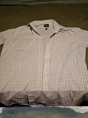 Stafford Travel Blue Gray Plaid Button Down Oxford Shirt Size 17.5 36/37