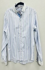 John Lennon Button Down Shirt Mens Large Blue Stripe Long Sleeve Floral Cuffs