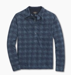 RRL by RALPH LAUREN Plaid Print Jersey Popover Workshirt Navy Blue XL MSRP $345