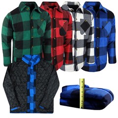 Quilted Lined Flannel Plaid Shirt Jacket Mens Fuzzy Fleece THICK Button Up To 5X