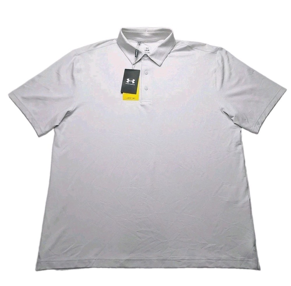Under Armour Polo Shirt Mens Large UPF 30 Anti Odor Golf Performance Silver