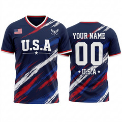 USA Soccer Jersey Football Tee Dark Blue American Flag Athletic V Neck Soccer
