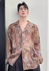 Hot Fashion Men’s Lapel Multicolor Long Sleeve Loose Shirt Tops Street Party