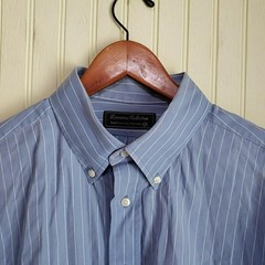 Tom James Executive Collection Dress Shirt Mens XL Blue Stripe Classic Fit LS