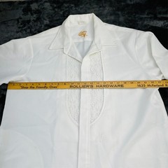 Vintage Iolani Beau Tiki Hawaiian Wedding Shirt Mens M White Made in USA Lace