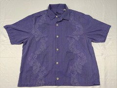 Tommy Bahama Purple Floral Embroidered 100% Silk Camp Shirt Men’s Size XL