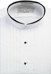 NWT Men’s Banded Collar 1/2″ Pleats Tuxedo Shirt with Black Piping. Size XS-5XL.