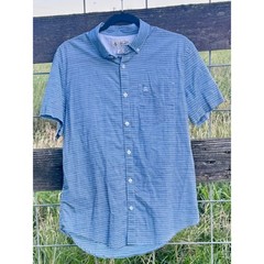 Original Penguin Mens Blue White Striped Short Sleeve Button Down Shirt Medium