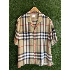 Burberry Archive Beige Check Short-Sleeve Silk Shirt Size S Authentic 8050279
