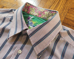 ROBERT GRAHAM SHIRT, Men Large, Blue Lavender Purple White STRIPED, Embroidered