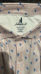 NWT Johnnie-O Featherweight Mens Pink/Blue Lobster Size L Stretch Polo MSRP $110