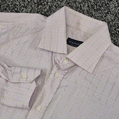 Canali Impeccable Shirt 42-16 1/2 Pink Striped Cotton Button Up Made in Italy