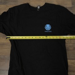 Men’s M. Black/Aqua Blue Ink Fish Graphic Print Short Sleeve Cotton T-Shirt