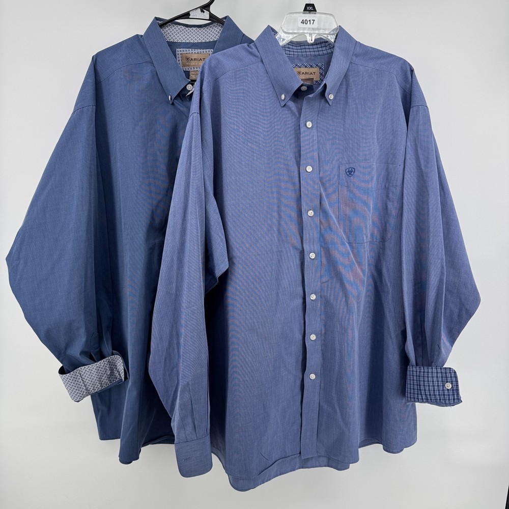 Lot of 2 Ariat Wrinkle Free Shirts Mens XXL Steel Blue Button Down Flip Cuff