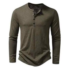 Men’s Shirt Cotton Henley Neck T-Shirts Long Sleeve Casual Button Plain 25% OFF