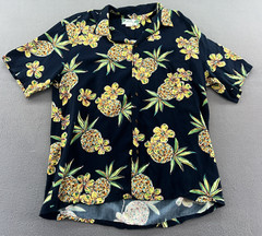 VTG Two Palms Shirt Mens Size L Floral Print Hawaiian Pineapples Button Up