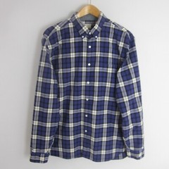 J. Crew Mens XL Blue Plaid 2 Ply Cotton Button Long Sleeve Shirt Chambray Trim
