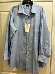 Van Heusen Mens 20 34/35 Blue Silver Check Dress Shirt Big Fit Stretch
