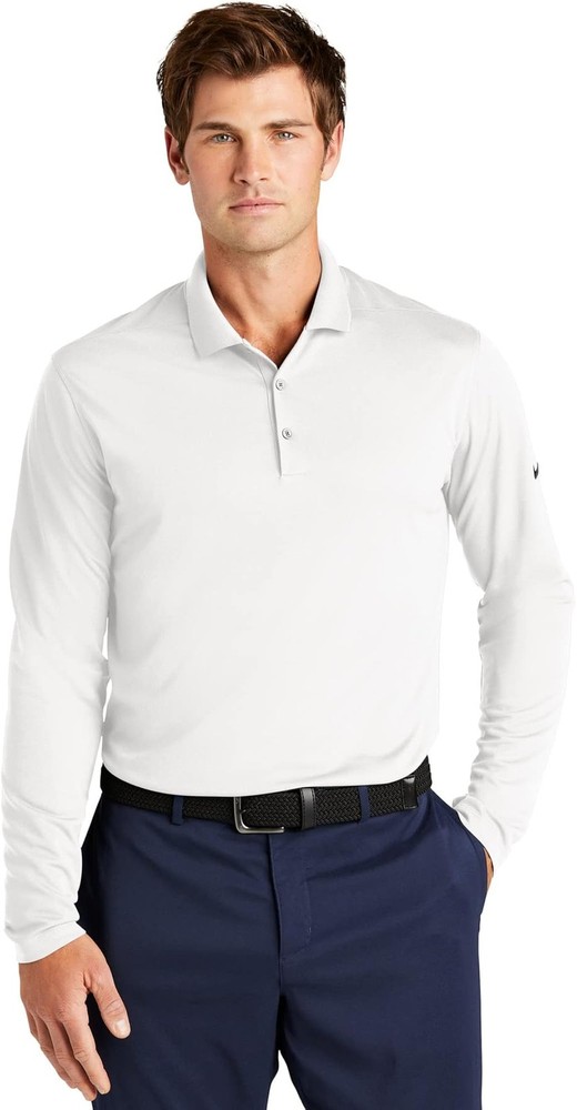 Custom Embroidered Nike Dri-FIT Micro Pique 2.0 Long Sleeve Polo – White – Mediu