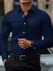 Mens Dress Shirts Formal Business Long Sleeves Non Iron Elastic Casual Shirts