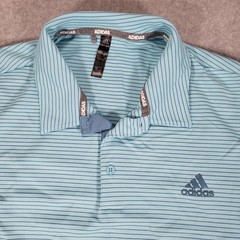 Adidas Two-Color Club Stripe Short Sleeve Golf Polo Shirt Mens Large Teal Blue