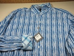 TAILORBYRD mens blue teal white black striped flip button shirt XXL NWT