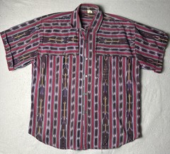 Vintage Guatemala Woven Cotton Cat Eye Button Down Short Sleeve Size Medium