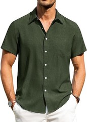 Gentle Men Linen Shirt Short Sleeve Button Down Wrinkle Free Causal Beach Top