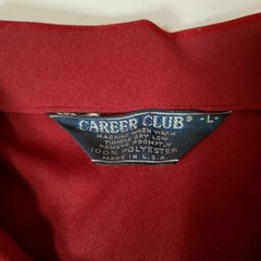 Vintage 1970s Career Club Shirt Large Point Collar Maroon Polyster Disco Grandpa
