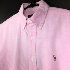 Vtg Ralph Lauren Mens 15-33 (42 in Chest) Pink Cotton Flesh Pony L/S Button Down
