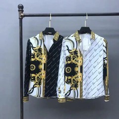 Men Luxury Button Down Baroque Print Fashion Shirt Black White High Quality