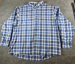 Jos A Bank Traveler 2XL Blue Plaid Button Front Long Sleeve Shirt Men’s Easy Car