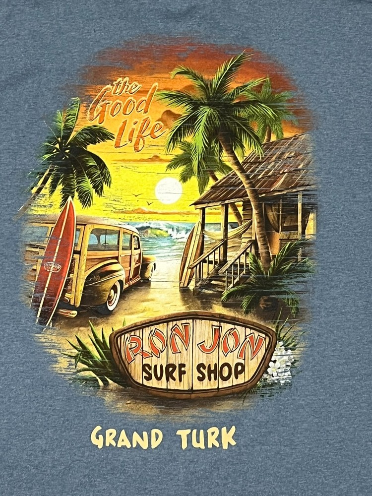 XXL 2XL Mens RON JON SURF SHOP Grand Turk Tee Shirt Top 2-Sided Woody Surfboard