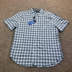 NEW Nautica Shirt Mens Medium Blue Plaid Short Sleeve Button Up Stretch Pocket