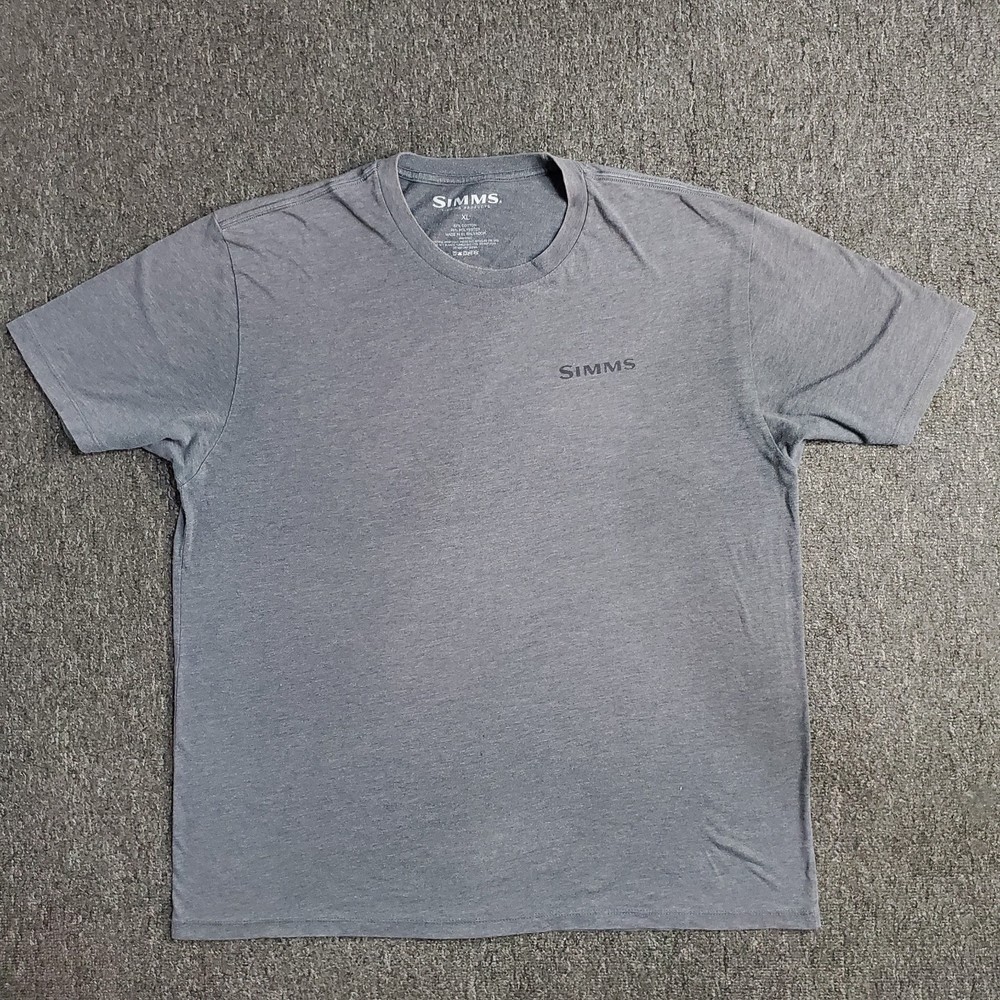 Simms Fishing T Shirt Mens XL Gray Heather Keeler Necromancer Logo Short Sleeve