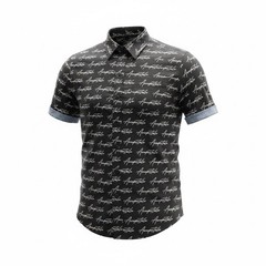 Aéropostale Men’s M Black/White Logo Print Cotton Short Sleeve Button-Up
